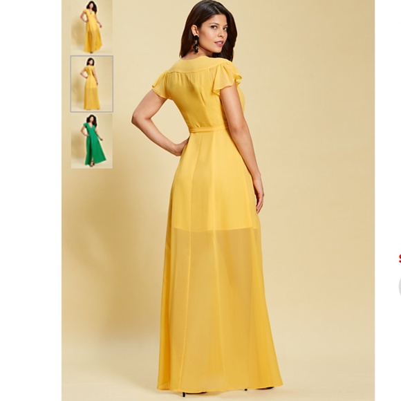 NWT New York & Company ALLISON wrap MAXI DRESS - EVA MENDES  yellow S - Picture 3 of 11